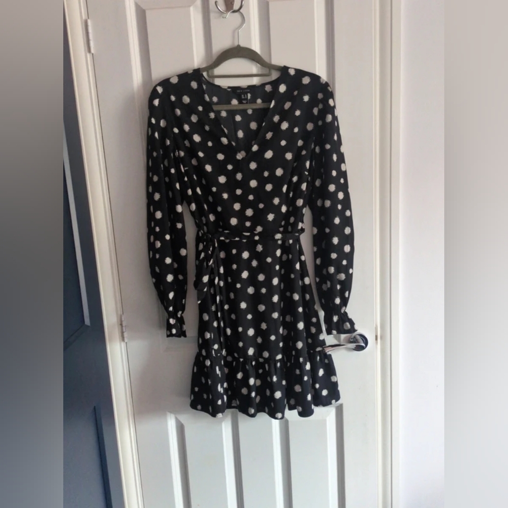 New Look Black and White Polka Dot Long Sleeve Dress